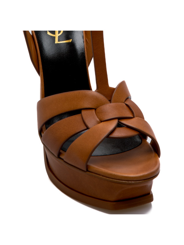 Luxury shoes for women - Saint Laurent Tribute sandals in black lace low  heel