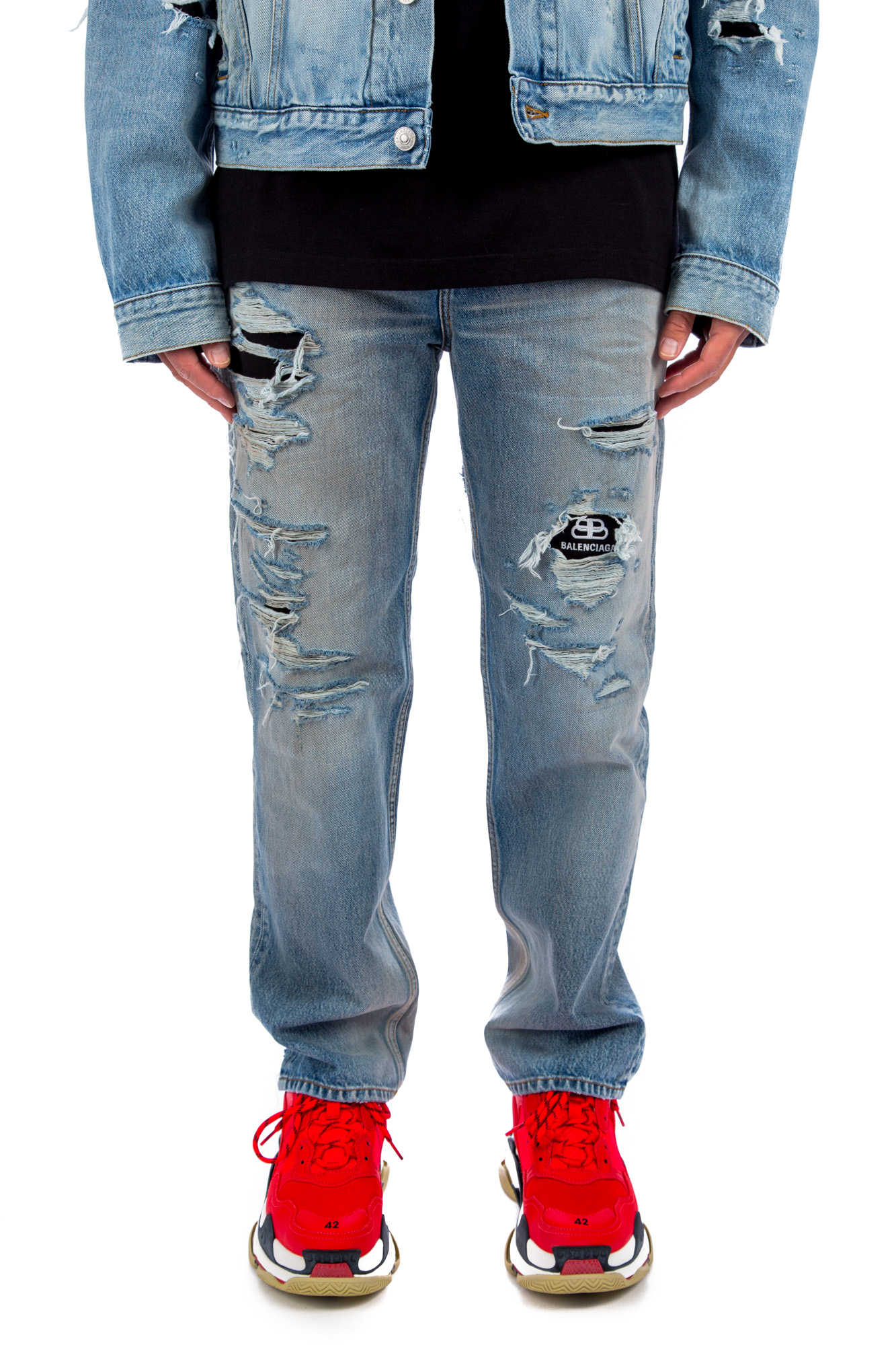 Relaxed fit ripped cotton jeans  Balenciaga  Men  Luisaviaroma